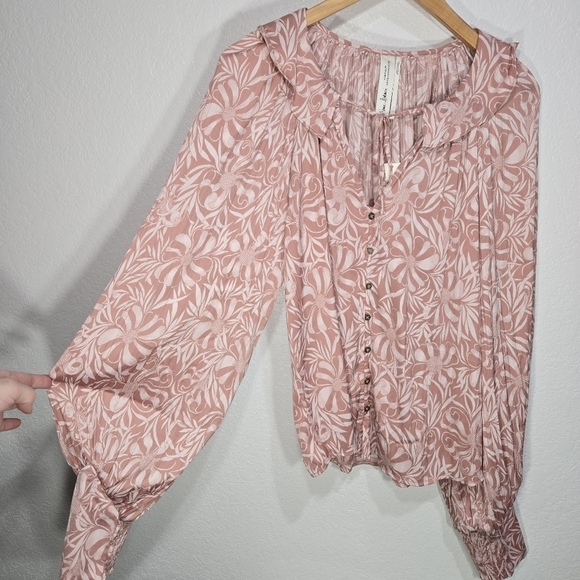 Anthropologie Florence Balducci Large Pink Floral Long Sleeve Blouse NWT - Picture 6 of 10